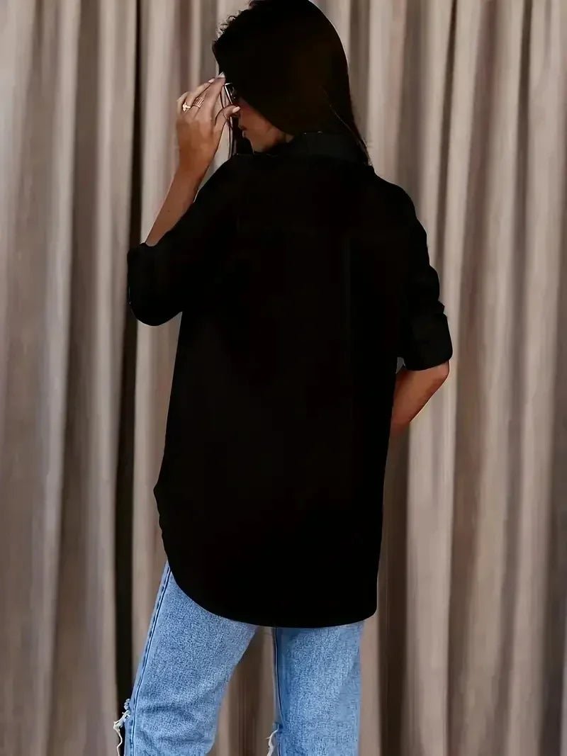 Plus Size Formal Shirt Plain Long Sleeve Turn DownCollar Button Up Workwear Shirt Women's - BACKUPMYFILESNOW