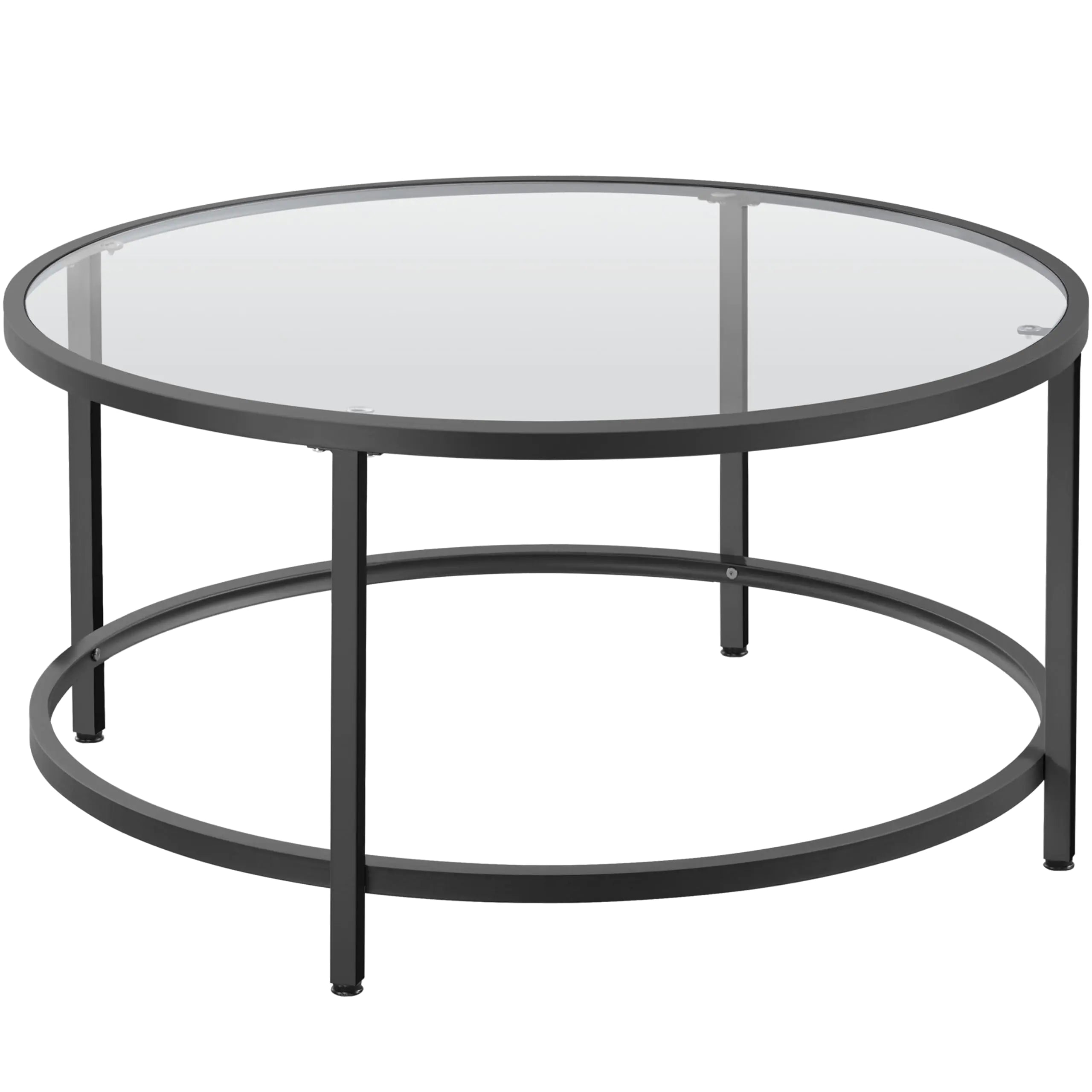 Yaheetech 36" Round Glass Coffee Table Black Circle Coffee Table Center Table with Glass Top Small Coffee Table for Living Room Office & Apartment