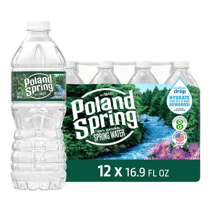 12-pack of Poland Spring Maine Spring Water bottles, 8 oz, still bottled water with natural minerals and electrolytes for refreshing taste