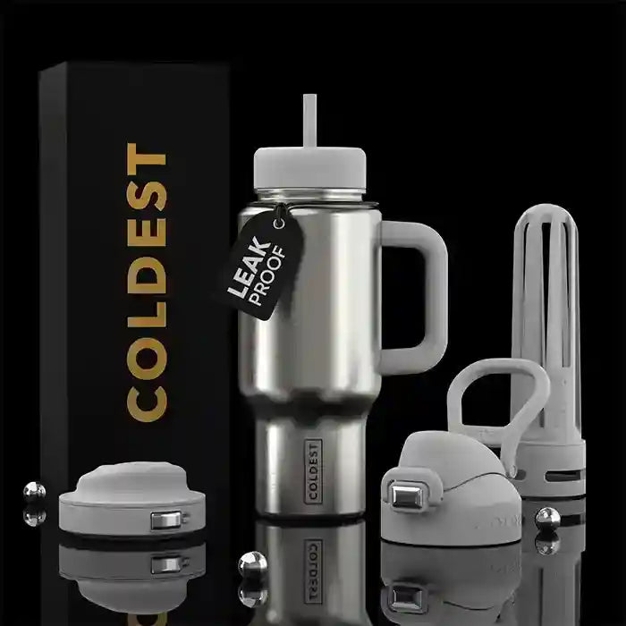 Polished stainless steel Coldest 24oz Limitless Ultra v8 water bottle with sleek finish and durable design.