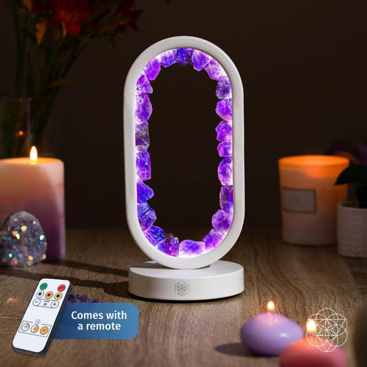 Amethyst night light lamp by Conscious Items, designed for stress relief with a calming purple gemstone glow.