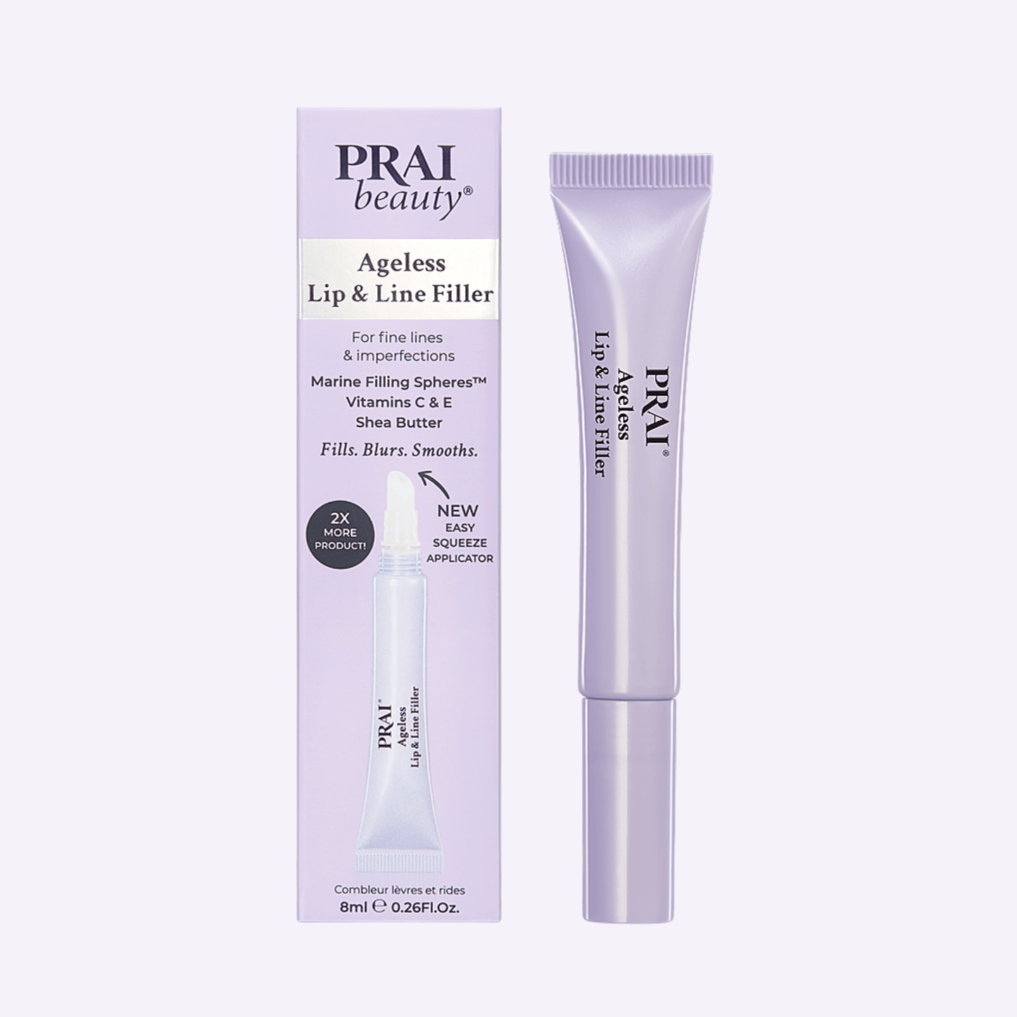 PRAI Beauty Ageless Lip & Line Filler tube, 8ml, for reducing lip lines and wrinkles, part of the Ageless Problem Solver collection.