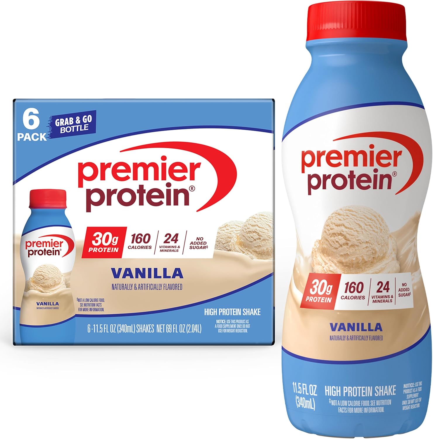 Premier Protein Shake, Vanilla, 30g Protein, No Added Sugar, 24 Vitamins & Minerals to Support Immune Health, 11.5 fl oz, 12 Pack (Packaging May Vary) - BACKUPMYFILESNOW