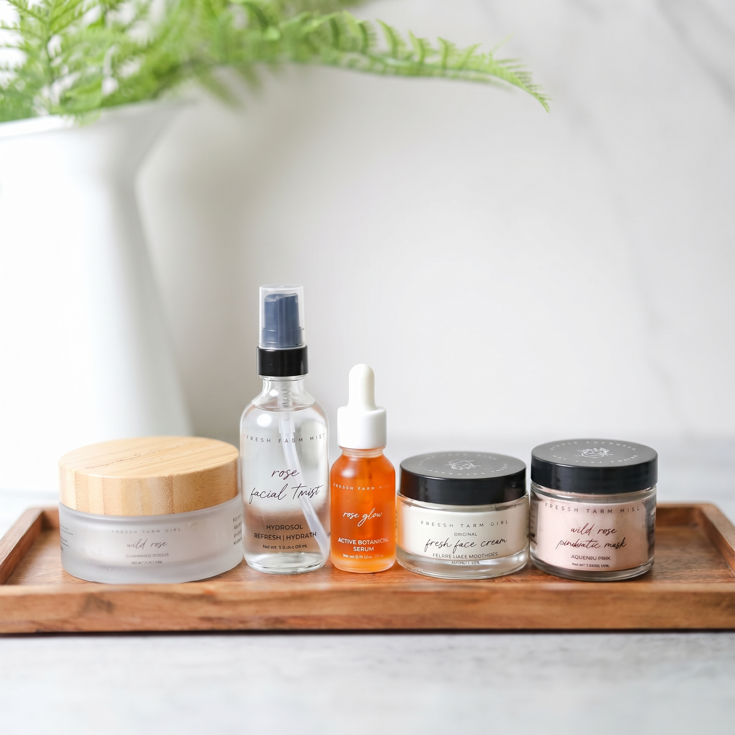 Pretty Farm Girl Radiant Clean Beauty Face Kit bundle with rose glow serum and skincare essentials for a radiant complexion.