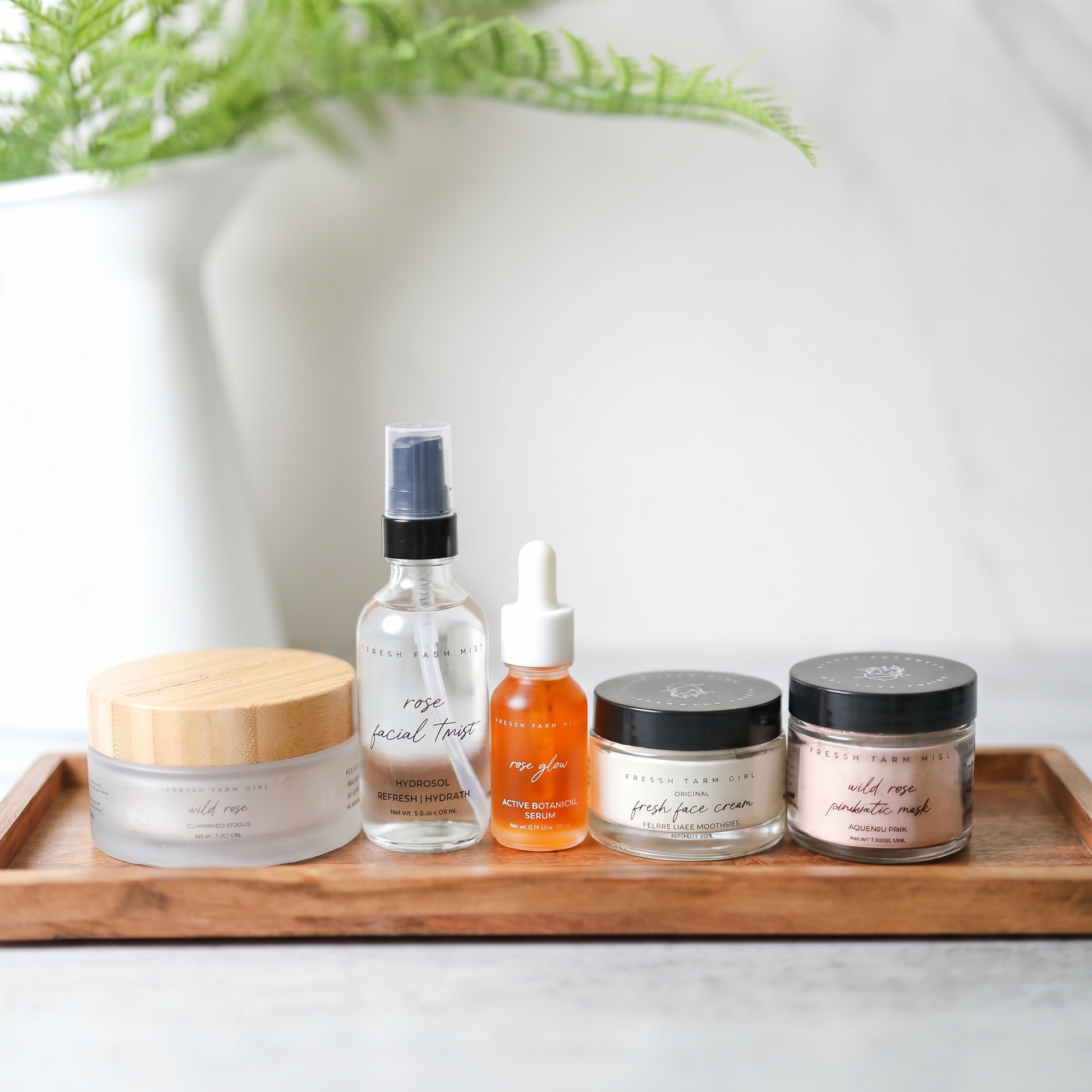 Pretty Farm Girl Radiant Clean Beauty Face Kit bundle with rose glow serum and skincare essentials for a radiant complexion.