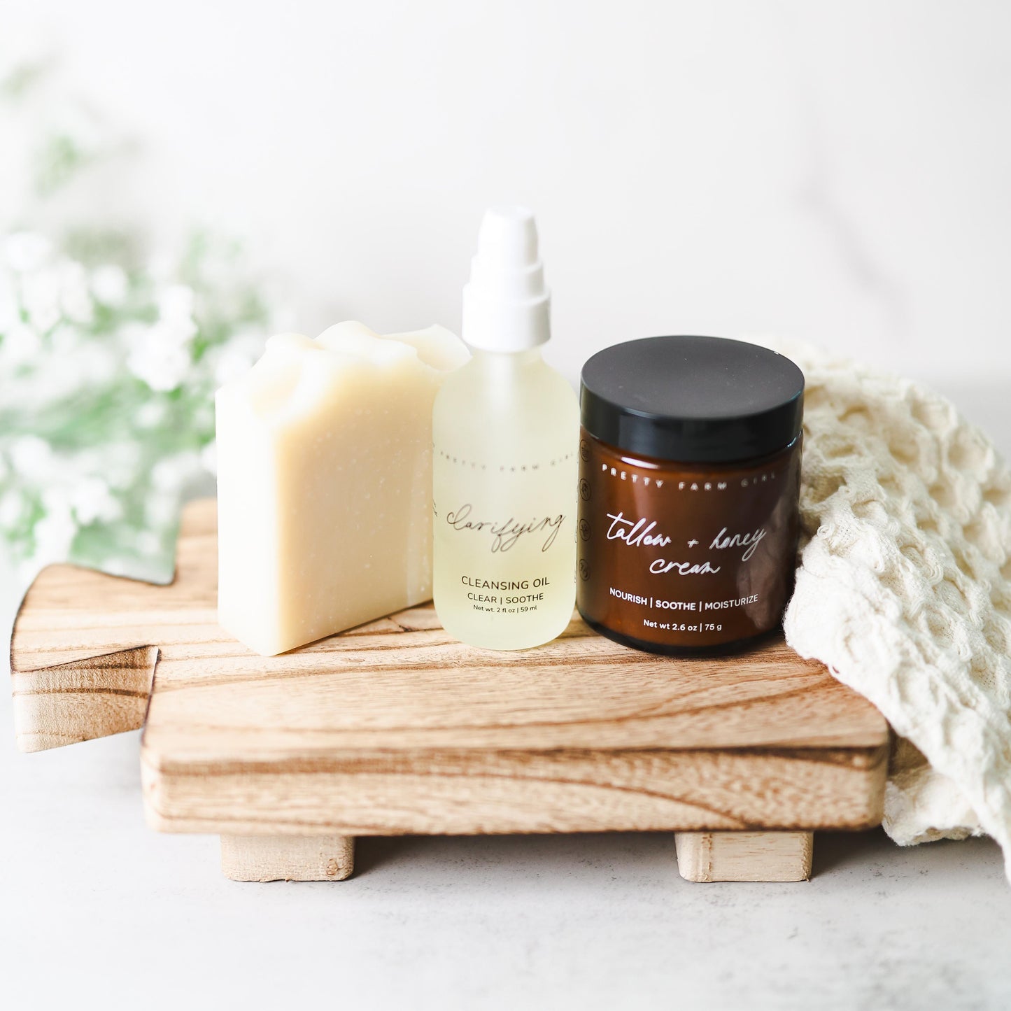 Pretty Farm Girl soothing double cleansing kit for health and beauty, featuring gentle cleansing products in the image.