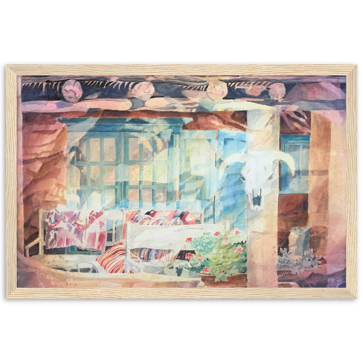 'Southwestern Home' Watercolor I 12x18 inch Wooden Framed Southwest Art Print I Original Artwork by American Artist Barbara Cleary
