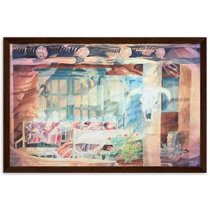 'Southwestern Home' Watercolor I 12x18 inch Wooden Framed Southwest Art Print I Original Artwork by American Artist Barbara Cleary