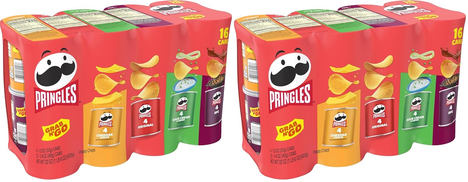 Pringles Potato Crisps Chips, Lunch Snacks, Office and Kids Snacks, Grab N' Go, 1.38 Pounds, Variety Pack (16 Cans) - BACKUPMYFILESNOW