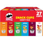 Pringles Potato Crisps snack cups variety pack in a 19.5oz box, featuring 27 snack cups of crunchy chips for lunch or on-the-go.