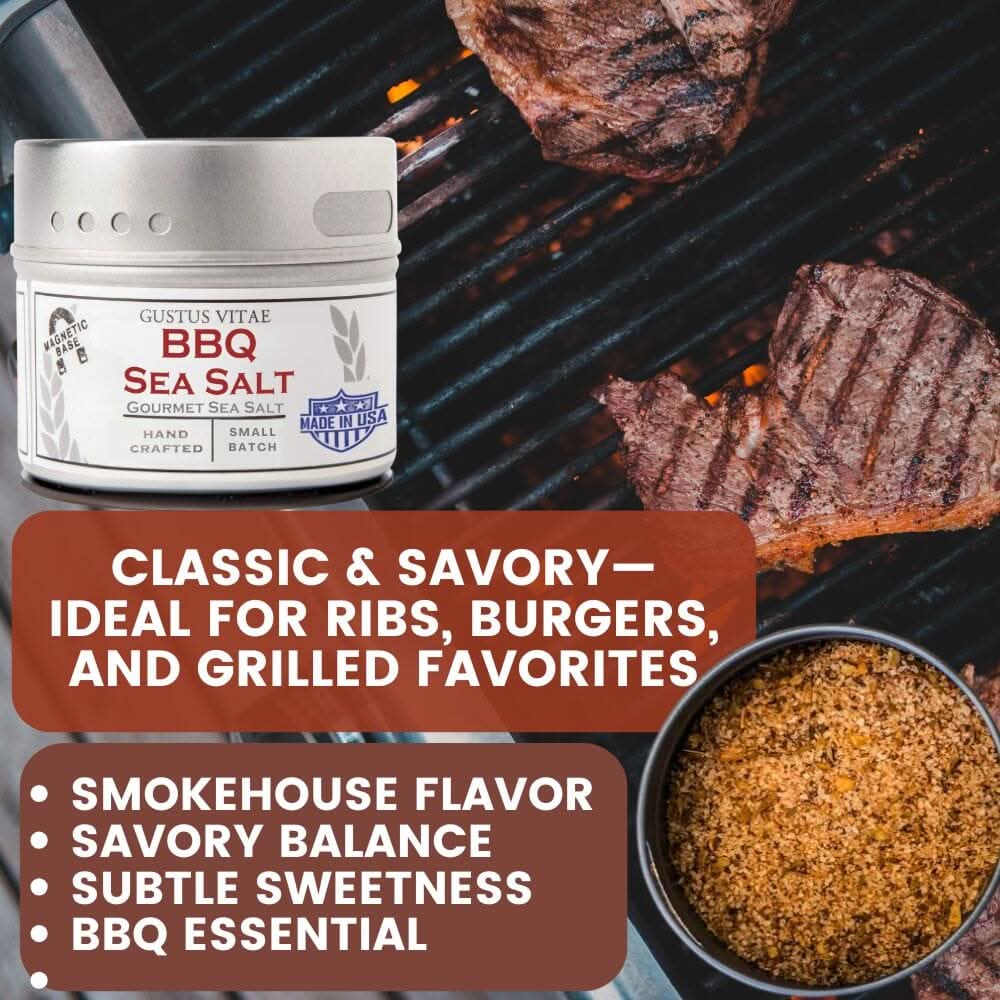 Gustus Vitae Pro Series BBQ & Grilling Sea Salts gift set with six colorful, packaged sea salts for grilling and cooking.