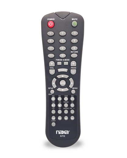 Naxa 13.3-inch 12V LED HDTV with DVD player and media functions, shown with remote control and media ports.