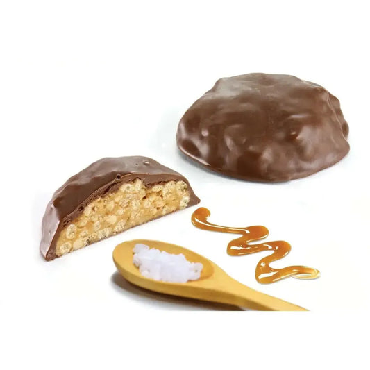 AmBari Nutrition Caramel and Sea Salt Bites in a clear plastic package, showing the delicious bite-sized treats with caramel and sea salt flavor.
