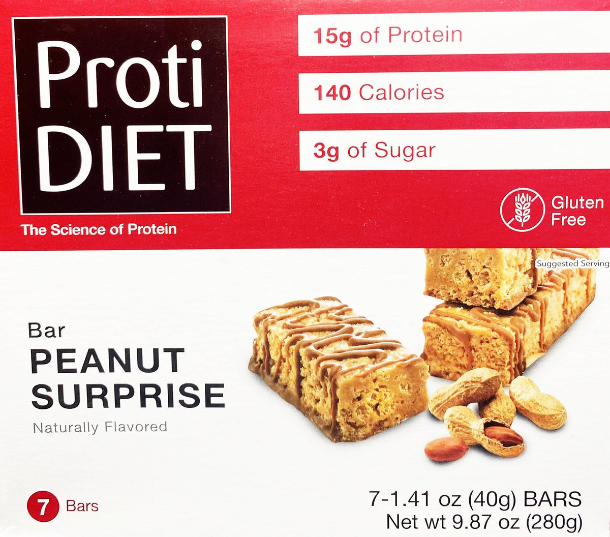 AmBari Nutrition Peanut Surprise Bar, a protein bar with peanut flavor and chocolate coating, displayed on a white background.