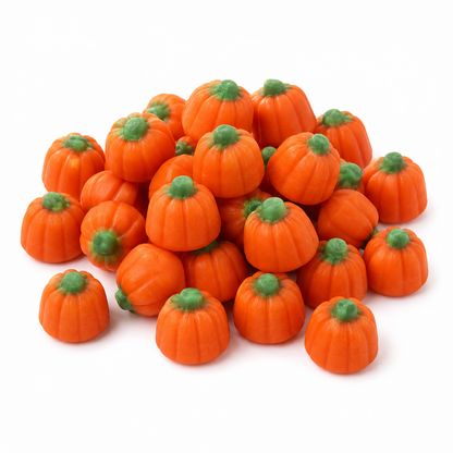 Brach's Mellowcreme Pumpkins candy in a bulk value bag, featuring orange and green pumpkin-shaped candies from Candy In Bulk.