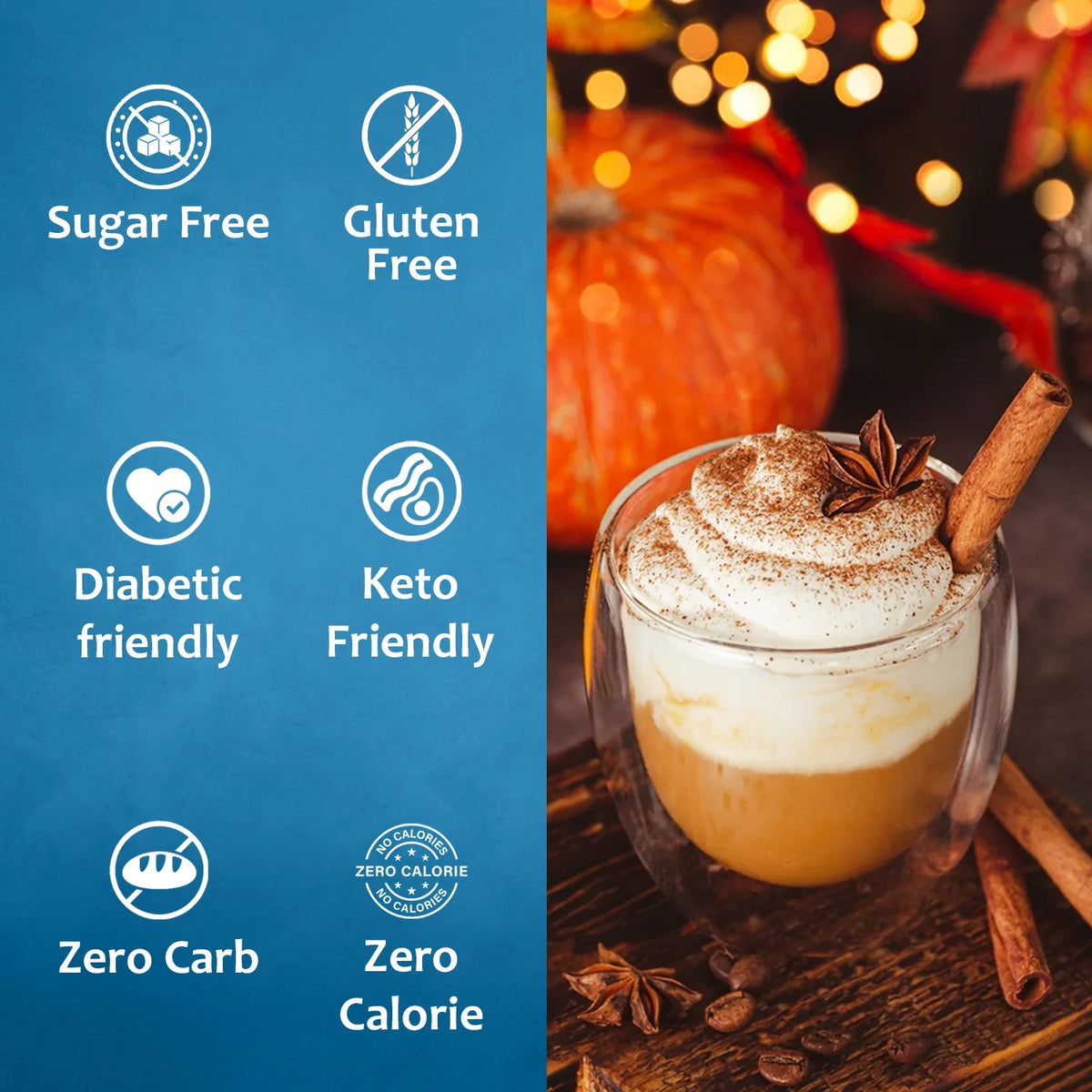 Sugar-free pumpkin spice syrup by Syruvia, featuring a bottle of pumpkin spice flavored syrup with a seasonal label.