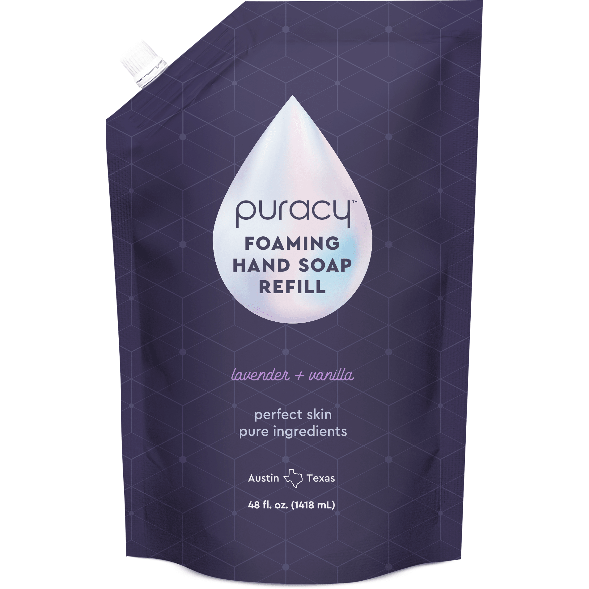 Puracy lavender vanilla foaming hand soap bottles, natural hand wash with floral scent in a pack of three.