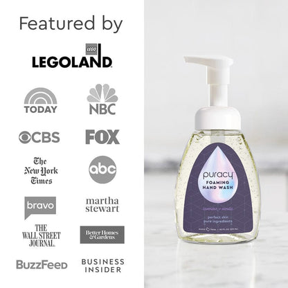 Puracy lavender vanilla foaming hand soap set of 3 bottles with pump dispensers, gentle and moisturizing for hand washing.