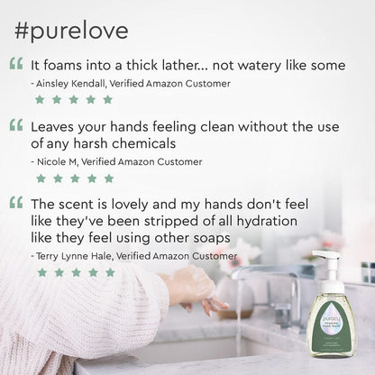 Puracy lavender vanilla foaming hand soap set of three bottles, gentle and moisturizing hand soap with natural scent.