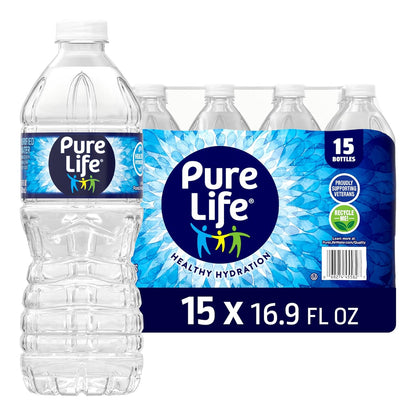 Pure Life purified bottled water 16.9 fl oz pack with Toy Story 5 packaging, mineral-enhanced still drinking water for crisp taste.