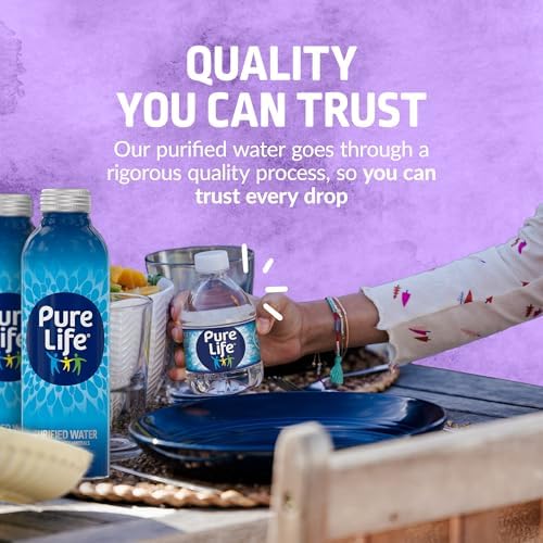 Pure Life purified bottled water in 20 fl oz aluminum bottles, 18-pack, with minerals for a crisp, clean taste.
