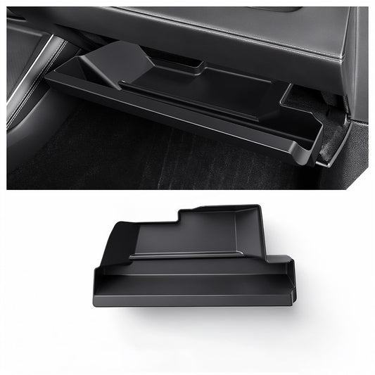 Tesla Model 3 Highland and Model Y Juniper LHD push-pull glovebox storage case by Tesery for organized interior storage.