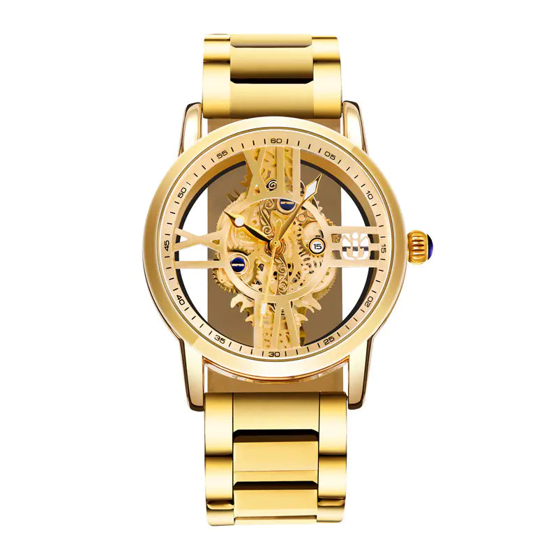 Men's Waterproof Gold Quartz Watch with Calendar (6054)