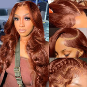 KTOOYKE 24 Inch 13x6 Reddish Brown Lace Front Wigs Human Hair Pre Plucked 200% Density Body Wave Hd Lace Front Wigs Human Hair Colored Copper Red Lace Frontal Wigs Human Hair 13x6 Brown Glueless Wigs