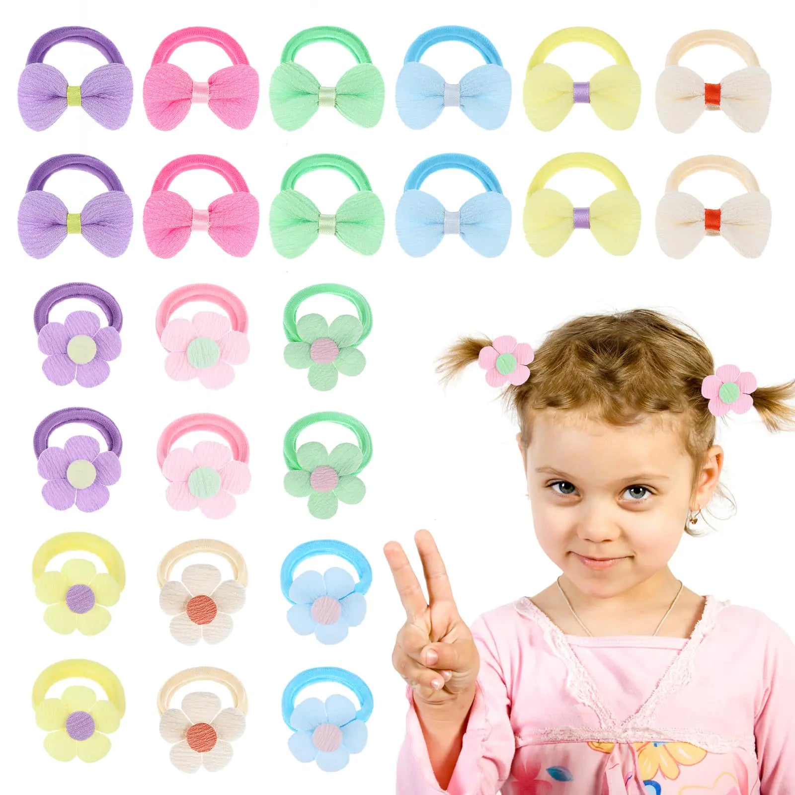 Molain 24 Pack Cute Hair Ties for Girls Baby Hair Bows Flower Hair Ties Ponytail Holder Hair Accessories for Thick Hair