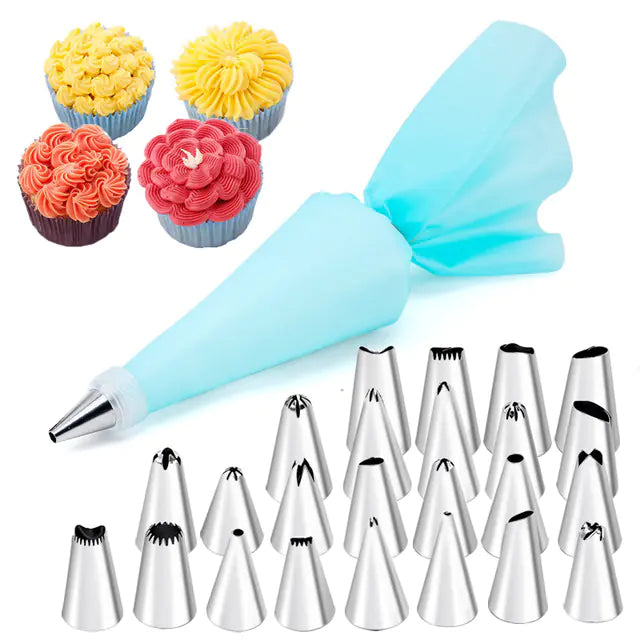 14-Piece Stainless Steel Cake Decorating Set with Assorted Tips and Pastry Bags for Professionals