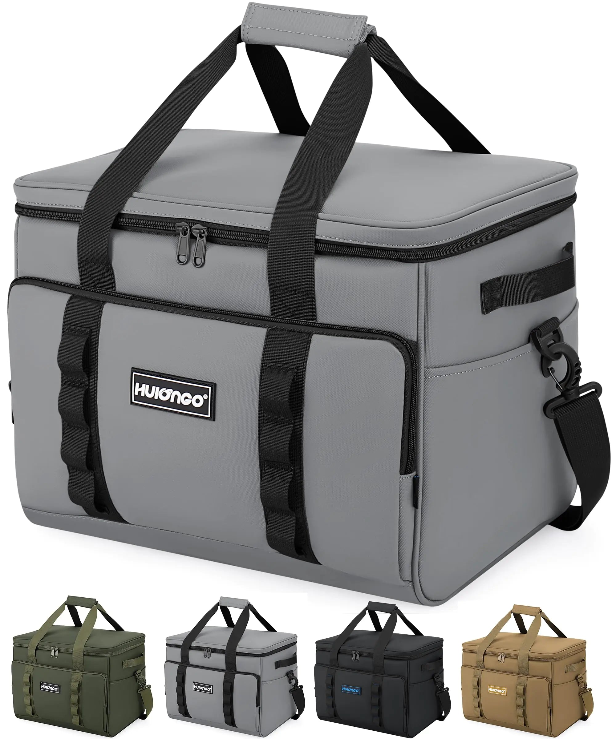 Hulongo 38L Large Soft Sided Collapsible Cooler Bag Insulated Portable Soft Ice Chest for Travel Camping Beach Grocery Grey