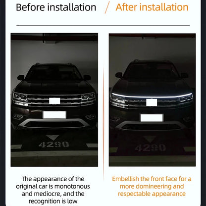 Blue 150cm LED daytime running lights for car hood, decorative ambient lamp, auto engine hood guide, 12V, by QGT Light Store