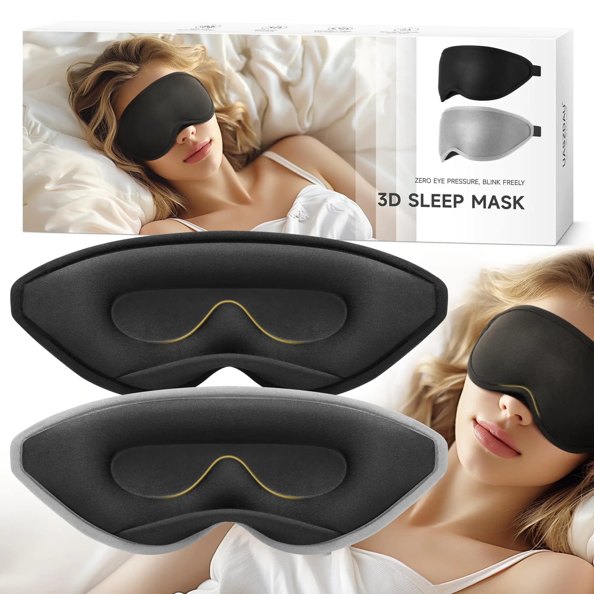 Sleep Mask Eye Mask for Women Men Eye Mask for Sleeping 3D Sleep Mask 100% Light Blocking Eye Mask for Lash Extensions Blindfold for Yoga Traveling Nap 2 Pack
