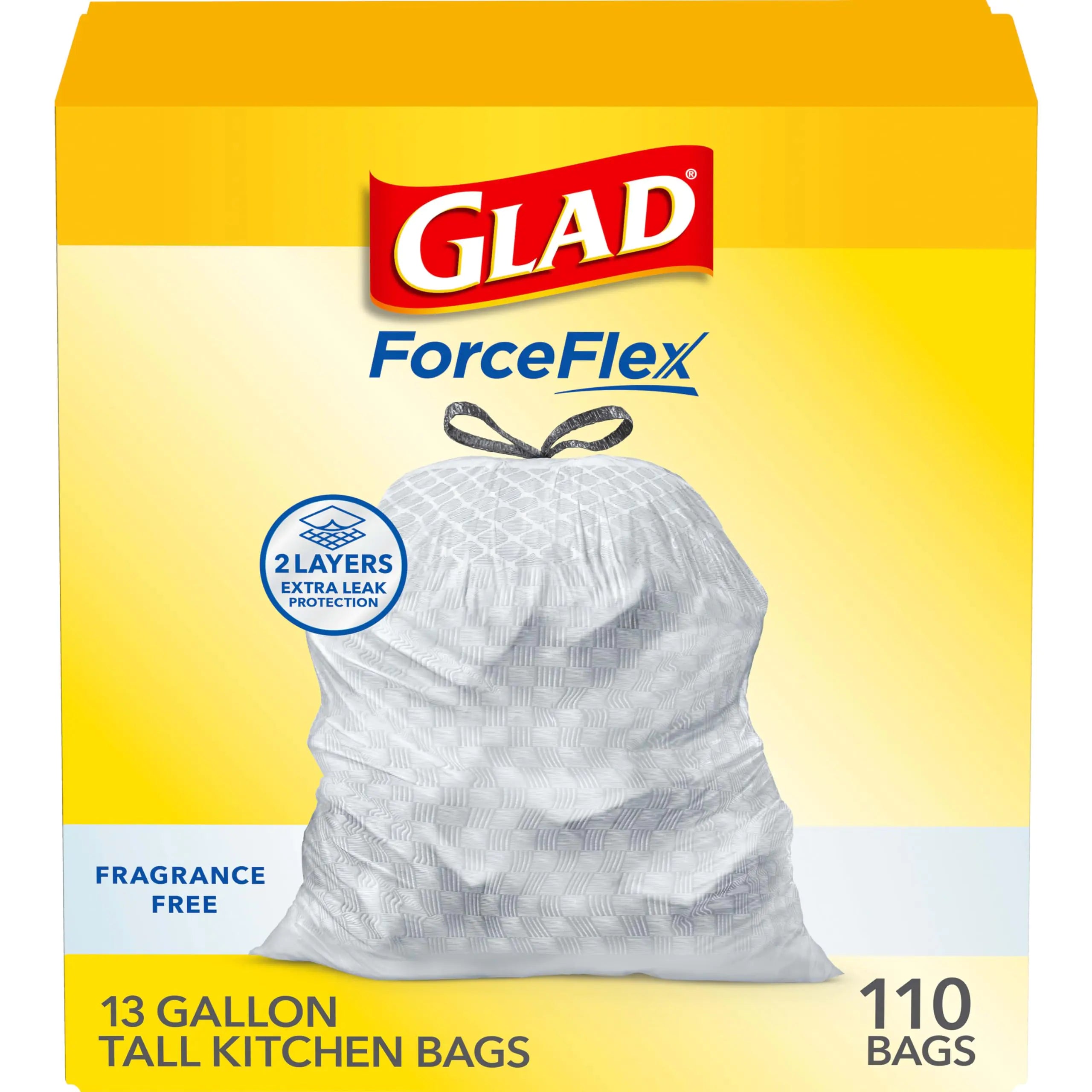 Glad ForceFlex Drawstring Trash Bags 13 Gal Fragrance Free 110 Ct Pack May Vary