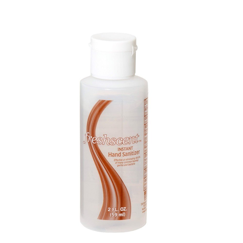 2 oz. Quakekits.com hand sanitizer with 70% ethyl alcohol in a clear bottle, hygiene product for germ protection.