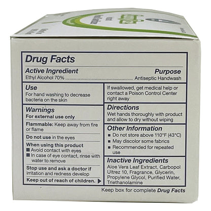 Box of 144 SannyTize Instant Hand Sanitizer packets, 0.9g each, in hygiene product packaging.