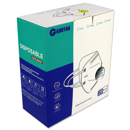 20-pack of KN95 masks, disposable face masks from quakekits.com, designed for protective health and safety.