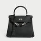 Queens Mini Top Handle Palm-Grain Calfskin Bag – Structured Leather Satchel with Turn-Lock Closure