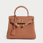 Queens Mini Top Handle Palm-Grain Calfskin Bag – Structured Leather Satchel with Turn-Lock Closure