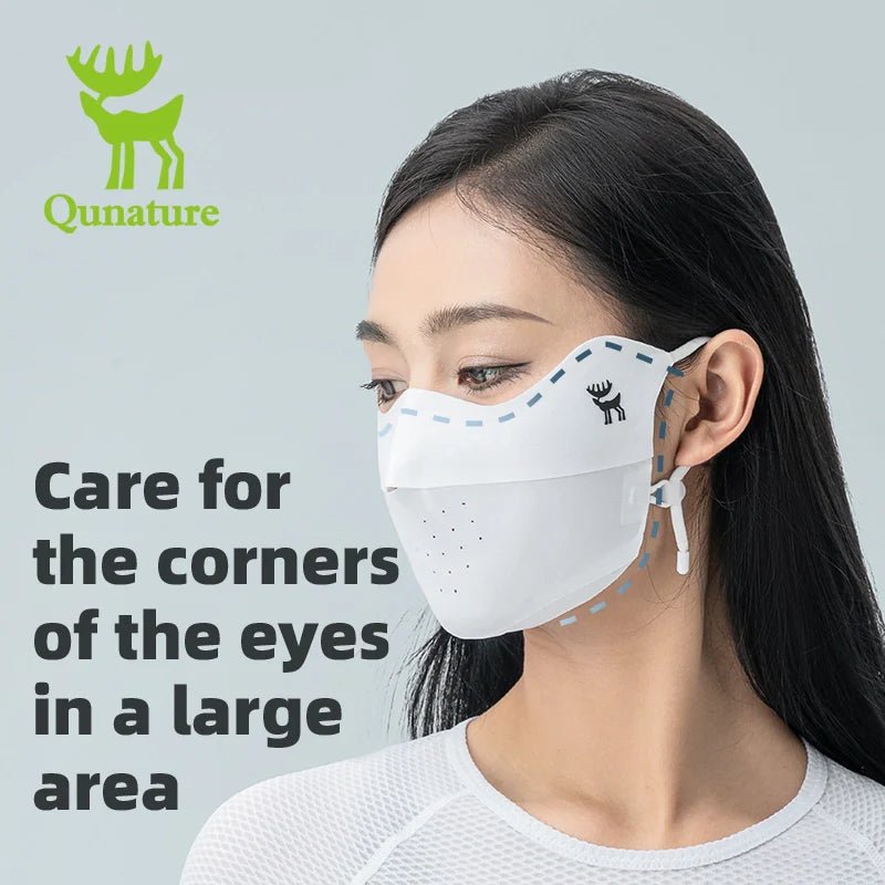 Dark gray Qunature Global UV protection breathable face mask with adjustable ear loops, eye coverage, and reusable design.