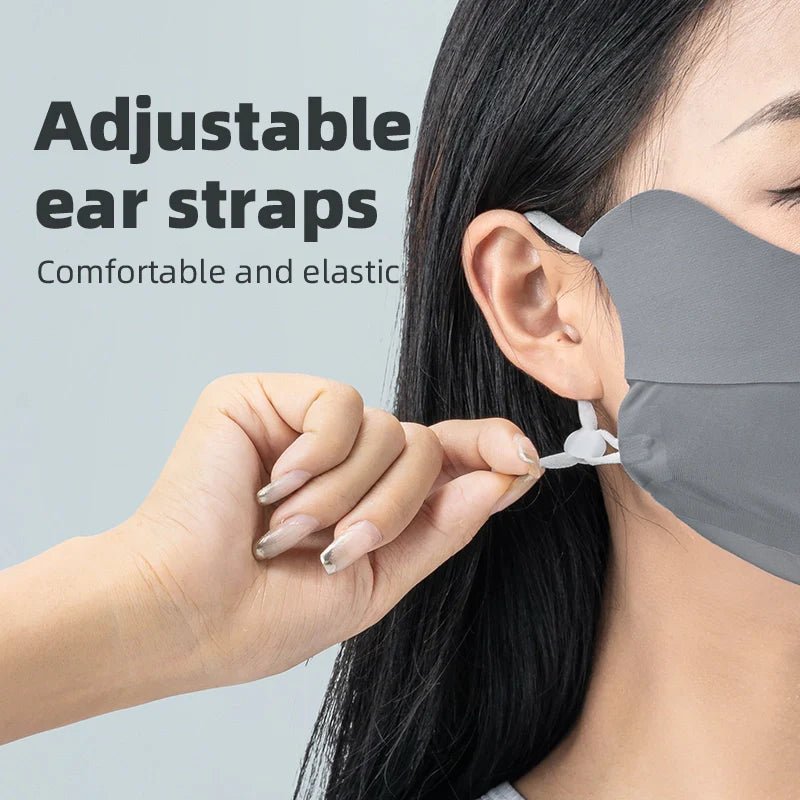 Dark gray Qunature Global UV protection breathable face mask with eye coverage, adjustable straps, and reusable design.