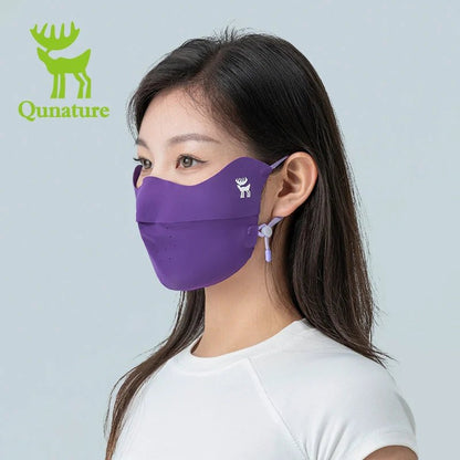 Dark gray Qunature Global UV protection face mask with breathable fabric, eye coverage, adjustable fit, and reusable design.