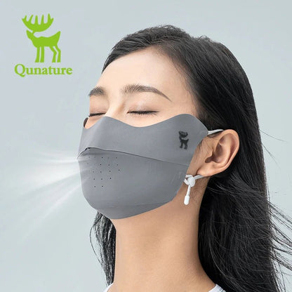 Dark gray Qunature Global UV protection face mask with breathable fabric, eye coverage, adjustable fit, reusable design.