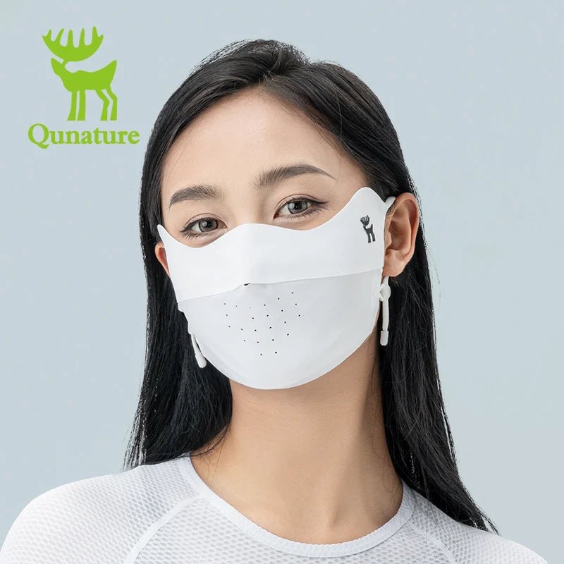 Dark gray Qunature Global UV protection face mask with breathable fabric, adjustable fit, eye coverage, and reusable design.