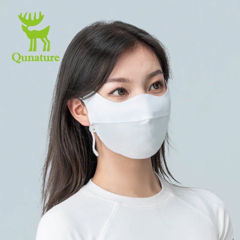 Dark gray Qunature Global UV protection face mask with breathable fabric, eye coverage, adjustable fit, and reusable design.