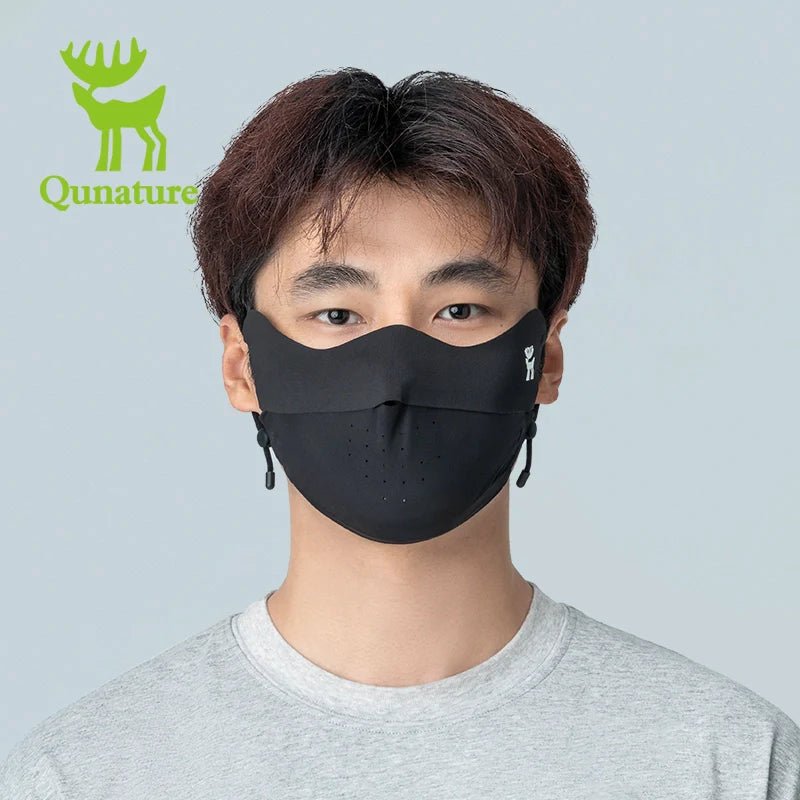 Dark gray Qunature Global UV protection face mask with breathable fabric, eye coverage, adjustable fit, and reusable design.