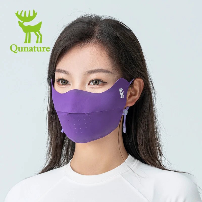 Dark gray Qunature Global UV protection face mask with breathable fabric, adjustable fit, eye coverage, and reusable design.