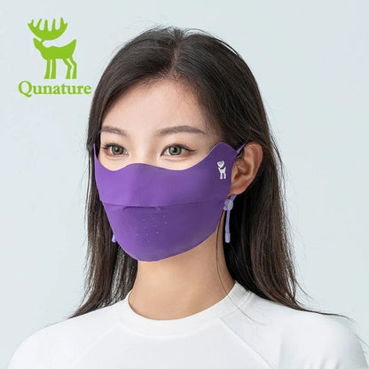 Dark gray Qunature Global UV protection face mask with breathable fabric, adjustable fit, eye coverage, and reusable design.