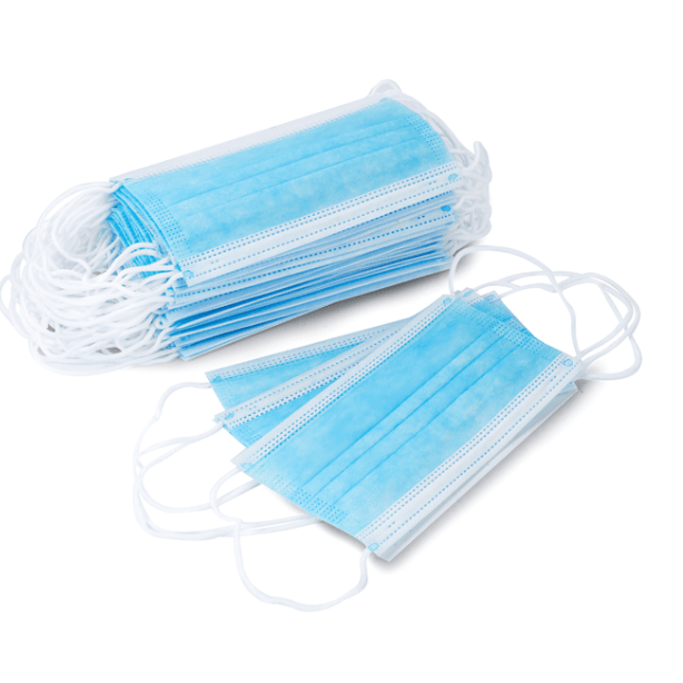 Blue face mask from QV Medical Supplies, showing a comfortable, reusable protective mask with ear loops and adjustable nose bridge.