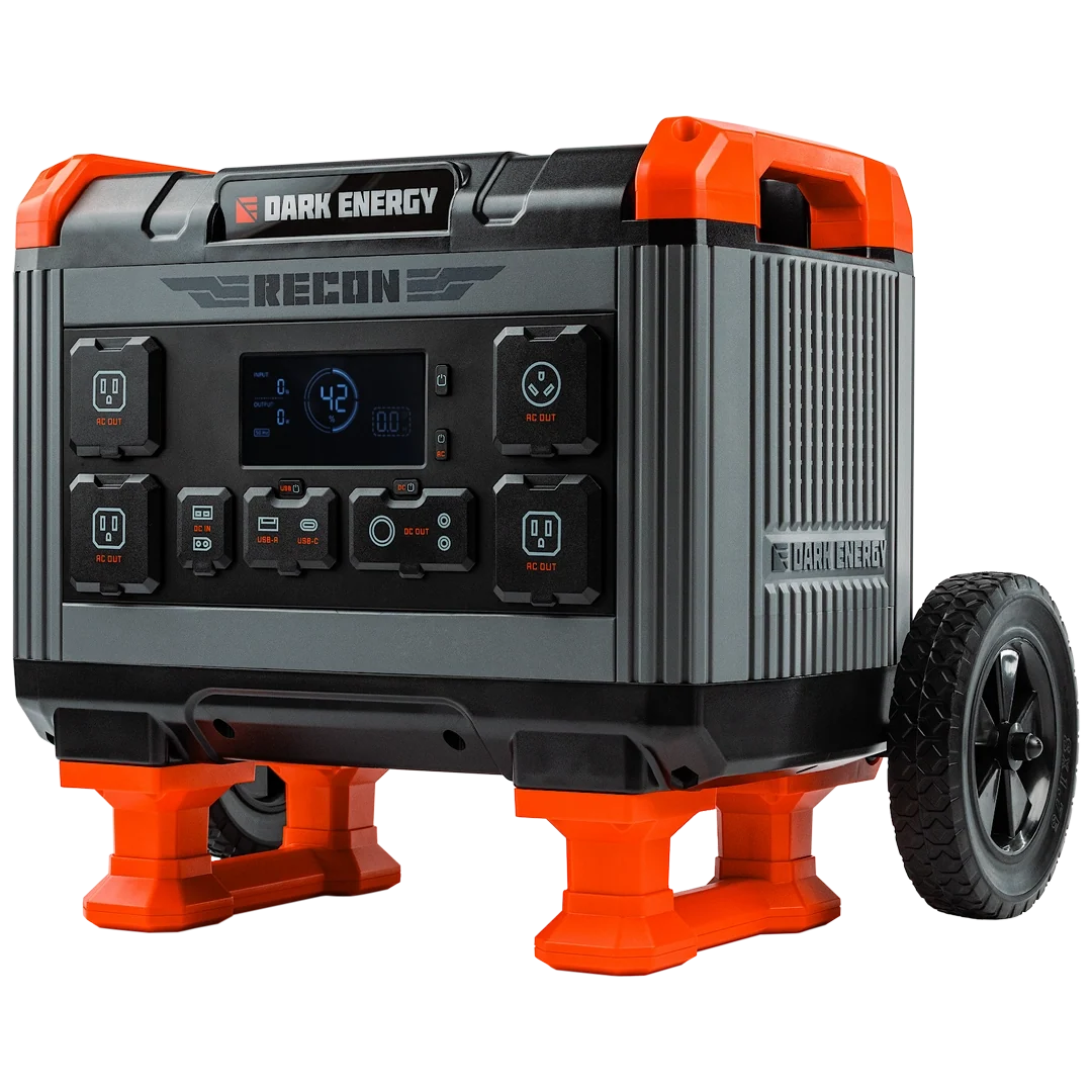 Dark Energy Recon 2000 Power Station with multiple charging ports and digital display, portable energy backup for devices